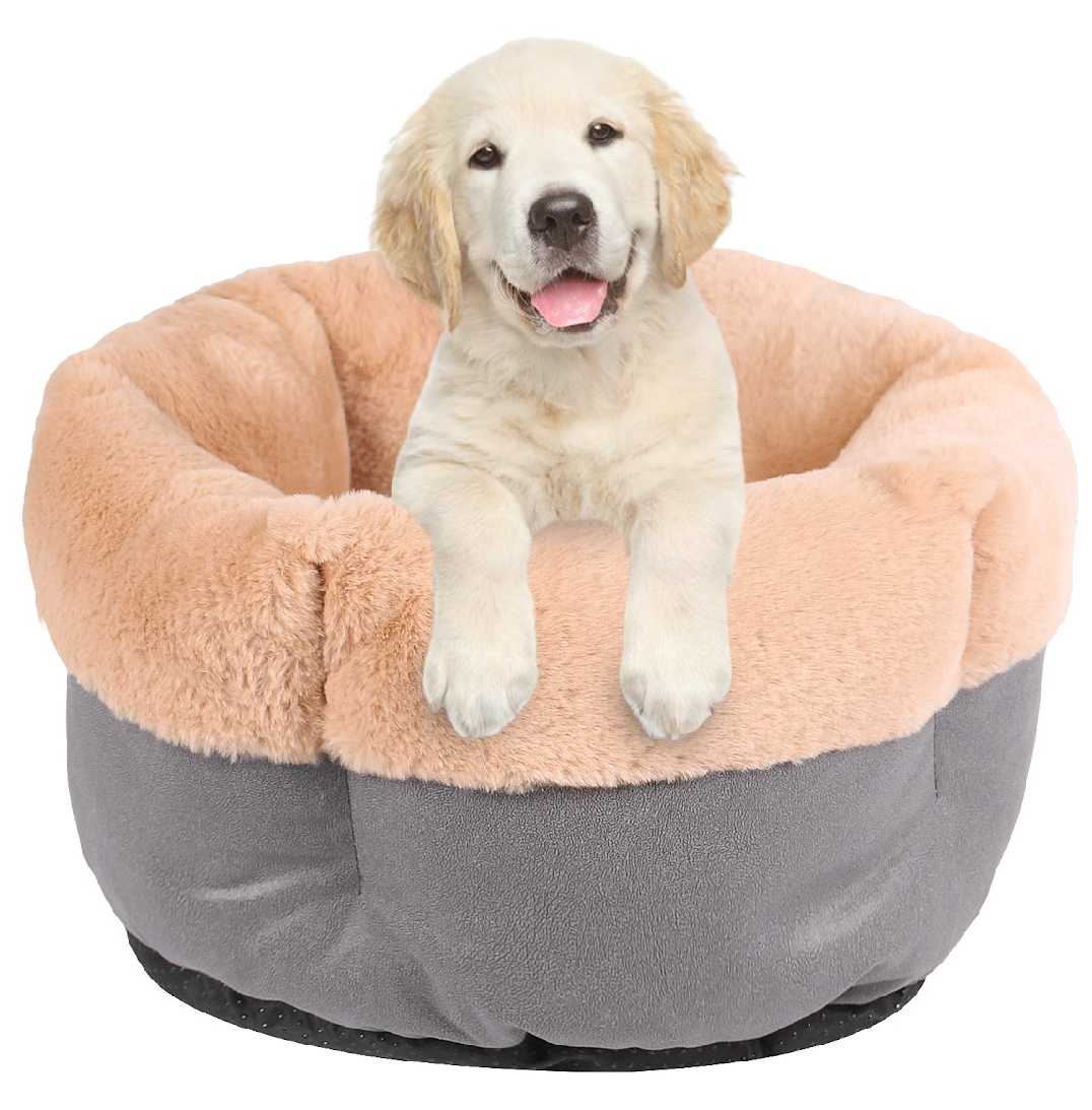 Large Round Plush Bed Solid Print