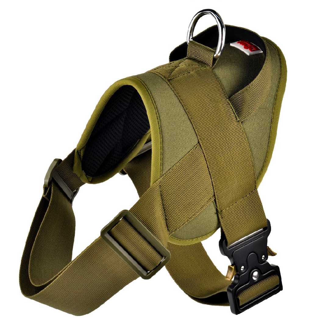 Large Army Green Tactical Pet Harness Metal Buckle