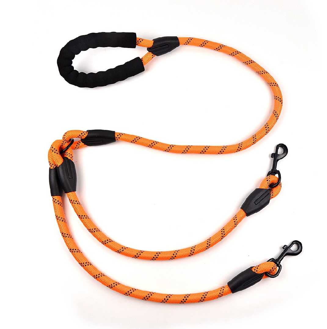 Orange Nylon Double Head Pet Leash Reflective