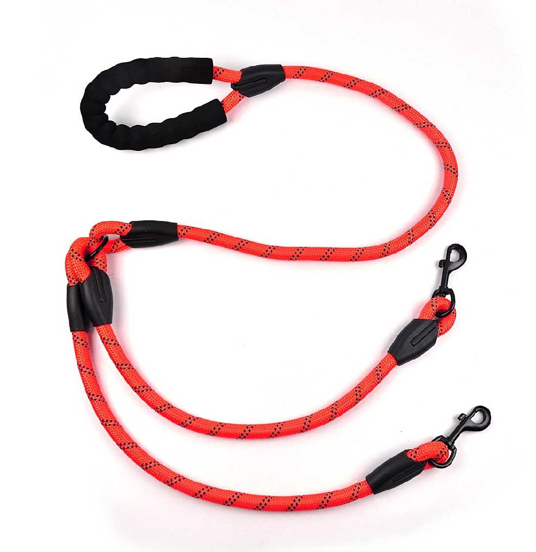 Red Nylon Double Head Pet Leash Reflective