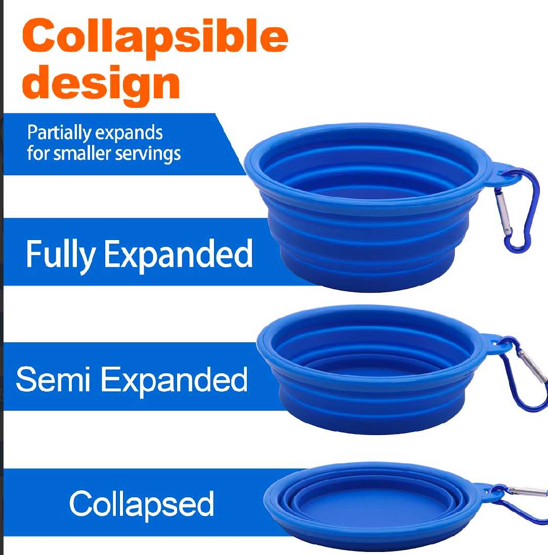 Blue 350ml Collapsible Silicone Pet Travel Bowl2